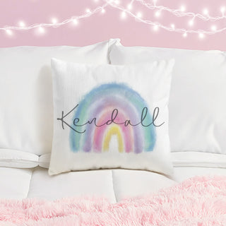 Watercolor Rainbow Personalized Throw Pillow