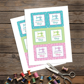 Sewn With Love Personalized Square Stickers - Set of 12