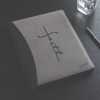 Faith Cross Monogrammed Gray Padfolio