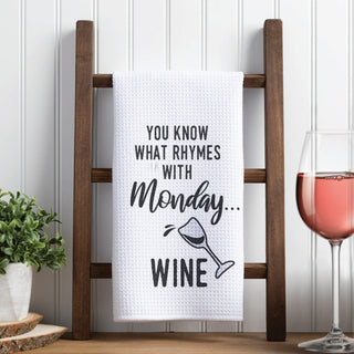 Wine Rhymes with Monday Waffle Tea Towel