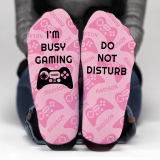I'm Busy Gaming Pink Personalized Adult Crew Socks