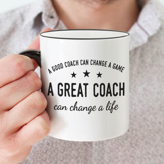 A Great Coach White Coffee Mug with Black Rim and Handle-11oz