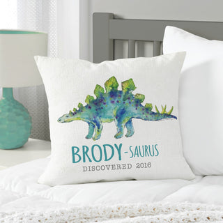 Dino-Name Blue Stegosaurus Personalized 17" Throw Pillow