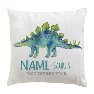 Dino-Name Blue Stegosaurus Personalized 17" Throw Pillow