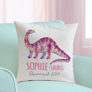 Dino-Name Pink Brontosaurus Personalized 17" Throw Pillow