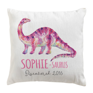 Dino-Name Pink Brontosaurus Personalized 17" Throw Pillow