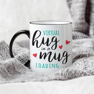 Virtual Hug White Coffee Mug with Black Rim and Handle-11oz