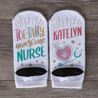 TOE-TALLY Awesome Nurse  Personalized Adult No-Show Socks