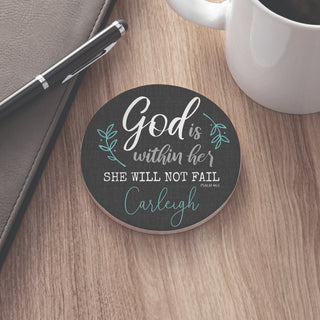 God Is Within Her Personalized Round Desk Coaster
