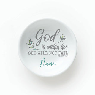 God Is Within Her Personalized Round Trinket Dish