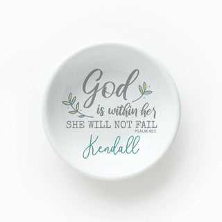 God Is Within Her Personalized Round Trinket Dish