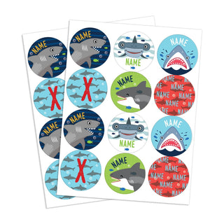 Assorted Sharks Personalized Round Sticker - Set of 48