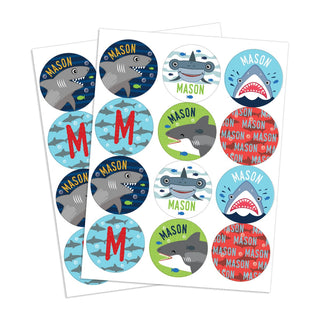 Assorted Sharks Personalized Round Sticker - Set of 48