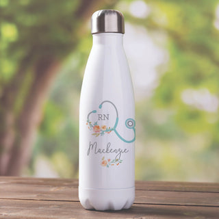 Floral Stethoscope Personalized Stainless Steel Water Bottle