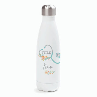 Floral Stethoscope Personalized Stainless Steel Water Bottle