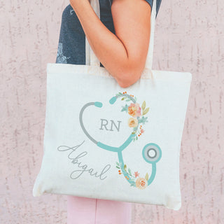 Floral Stethoscope Personalized Canvas Tote Bag