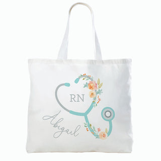 Floral Stethoscope Personalized Canvas Tote Bag