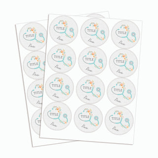 Floral Stethoscope Personalized Round Stickers - Set of 48
