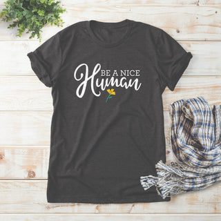 Be A Nice Human Ladies' Charcoal T-Shirt