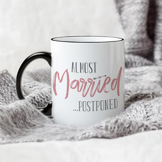 Almost Married White Coffee Mug with Black Rim and Handle-11oz
