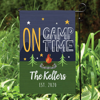 On Camp Time Personalized Garden Flag