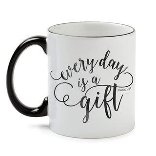 Everyday Is A Gift White Coffee Mug with Black Rim and Handle-11oz