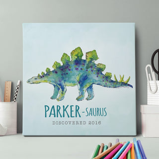 Dino-Name Blue Stegosaurus Personalized 12x12 Canvas