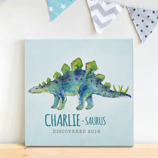 Dino-Name Blue Stegosaurus Personalized 16x16 Canvas