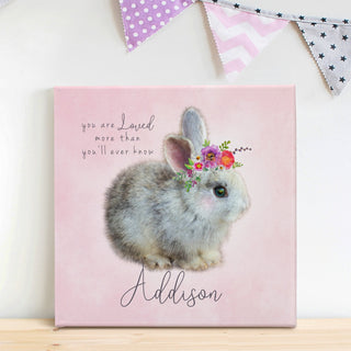 Floral Bunny You Are Loved Personalized 16x16 Canvas