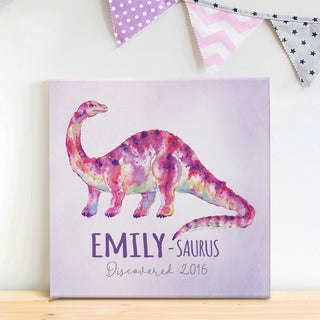 Dino-Name Pink Brontosaurus Personalized 16x16 Canvas