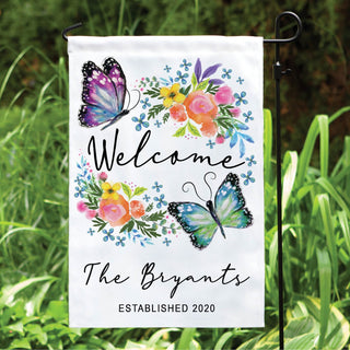 Butterfly Welcome Personalized Garden Flag