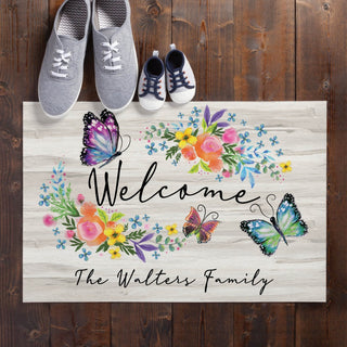 Butterfly Welcome Personalized Doormat - 18x27 Inch, 1/4" Thick