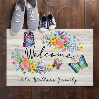 Butterfly Welcome Personalized Thin Doormat