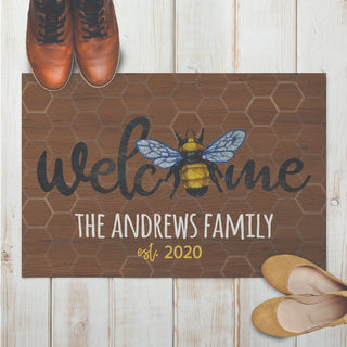 Welcome Bee Personalized Thin Doormat