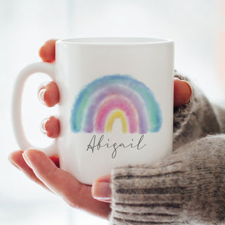 Pastel Rainbow Personalized White Coffee Mug - 11 oz.