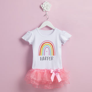 Rainbow Personalized Pink Toddler Tutu Tee