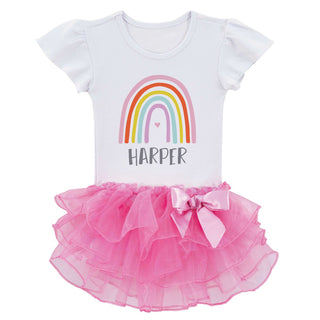Rainbow Personalized Pink Toddler Tutu Tee