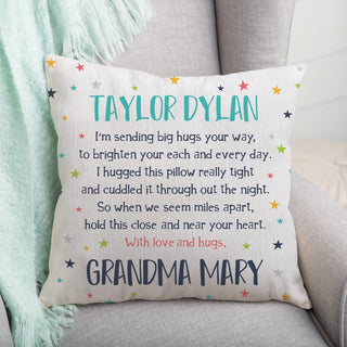 Stars hugs from home throw pillow cover with name