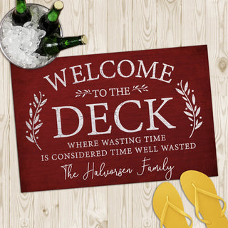 Welcome to the Deck Red Personalized Doormat - 18x27 Inch, 1/4" Thick