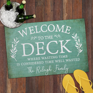 Welcome to the Deck Teal Personalized Doormat - 18x27 Inch, 1/4" Thick