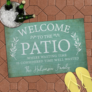Welcome to the Patio Teal Personalized Doormat - 18x27 Inch, 1/4" Thick