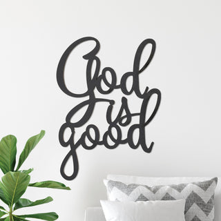 God is Good Script Black Wood Hanging Plaque