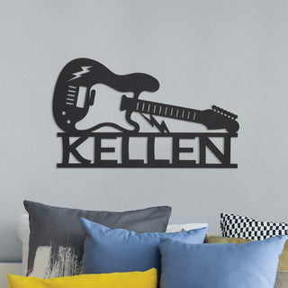 Guitar Personalized Black Wood Plaque