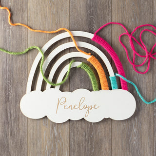 DIY Rainbow Personalized White Wood Hanging Plaque