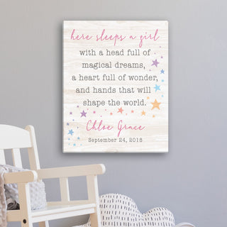 Here Sleeps A Girl Personalized 16x20 Canvas