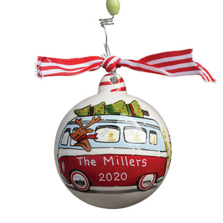 Reindeer with Red Bus Personalized Ball Ornament