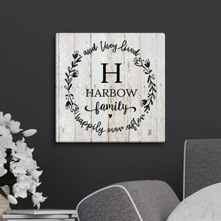 Floral Wreath Happily Ever After Personalized 12x12 Canvas