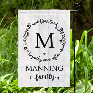 Floral Wreath Happily Ever After Personalized Garden Flag