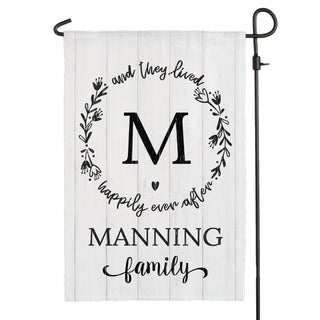 Floral Wreath Happily Ever After Personalized Garden Flag
