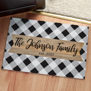 Black and White Gingham Personalized Thin Doormat